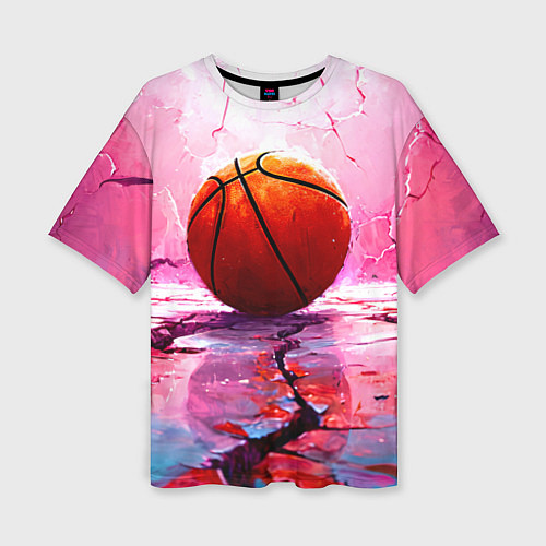 Женская футболка оверсайз Баскетбольный мяч у розовой стены / 3D-принт – фото 1