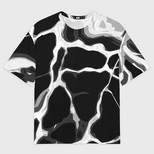 Женская футболка оверсайз Белые абстрактные полосы на чёрном фоне / 3D-принт – фото 1