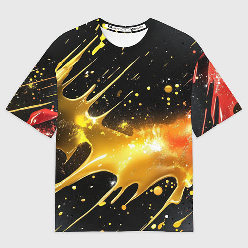 Женская футболка оверсайз Оранжевая краска на черном / 3D-принт – фото 1