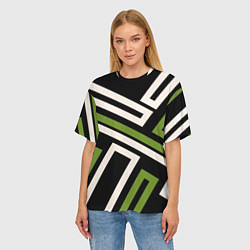 Футболка оверсайз женская Прямоугольники по диагонали-зеленый, черный, цвет: 3D-принт — фото 2