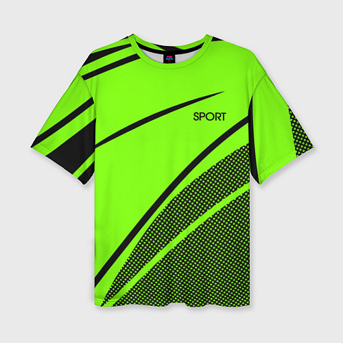 Женская футболка оверсайз Sport ярко-зелёный с чёрным точечный / 3D-принт – фото 1