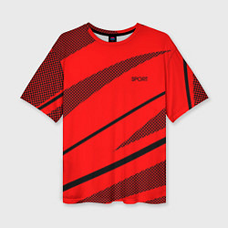 Футболка оверсайз женская Sport красный с чёрным полосами, цвет: 3D-принт