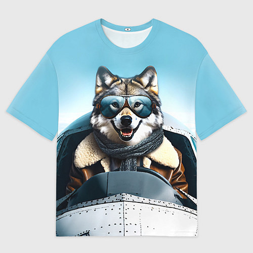 Женская футболка оверсайз Волк авиатор / 3D-принт – фото 1