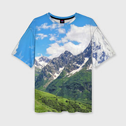 Футболка оверсайз женская Домбай - горный пейзаж на Северном Кавказе, цвет: 3D-принт