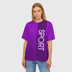 Футболка оверсайз женская Sport крупными фиолетовый с полосой, цвет: 3D-принт — фото 2