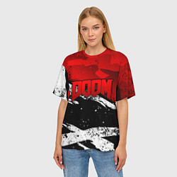 Футболка оверсайз женская Дум - белый и красный, цвет: 3D-принт — фото 2