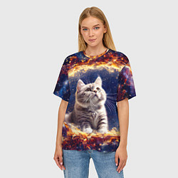 Футболка оверсайз женская Кошка шиншилла в космосе, цвет: 3D-принт — фото 2