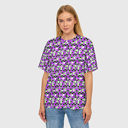 Футболка оверсайз женская Киберпанк шестиугольники фиолетовые, цвет: 3D-принт — фото 2