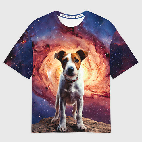 Женская футболка оверсайз Фокстерьер в космосе / 3D-принт – фото 1