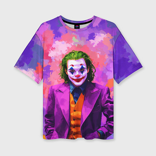 Женская футболка оверсайз Джокер и фиолетовые краски / 3D-принт – фото 1