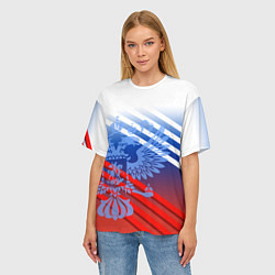Футболка оверсайз женская Герб России на фоне цветов флага и полосы, цвет: 3D-принт — фото 2