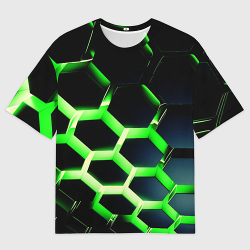 Женская футболка оверсайз Neon Honeycombs / 3D-принт – фото 1