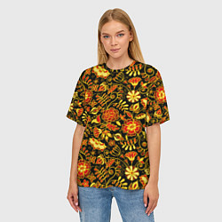 Футболка оверсайз женская Цветочный золотой узор, цвет: 3D-принт — фото 2