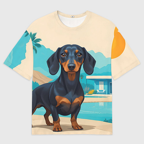 Женская футболка оверсайз Такса и пальма / 3D-принт – фото 1