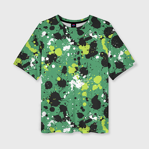 Женская футболка оверсайз Кляксы на зелёном / 3D-принт – фото 1