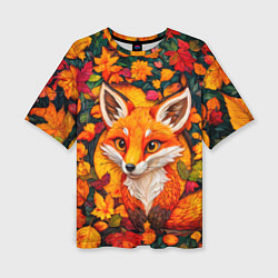 Футболка оверсайз женская Лисенок в осенних листьях, цвет: 3D-принт