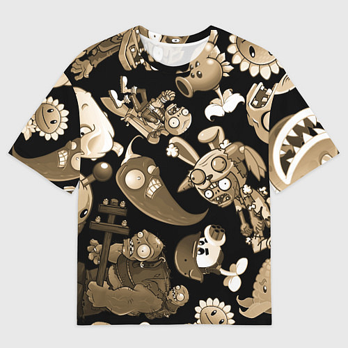 Женская футболка оверсайз Растения против зомби в бежевом цвете / 3D-принт – фото 1