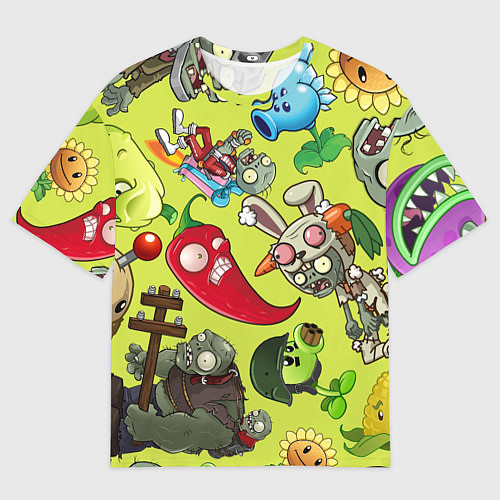 Женская футболка оверсайз Растения против зомби с героями / 3D-принт – фото 1