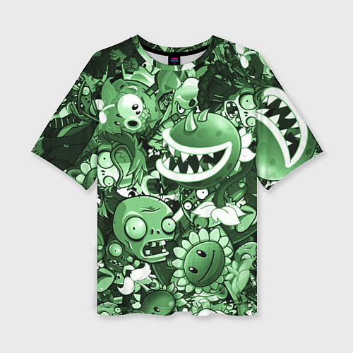 Женская футболка оверсайз Растения против зомби в зеленом цвете / 3D-принт – фото 1