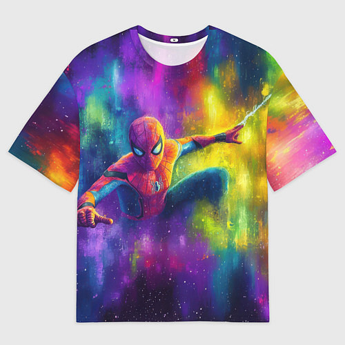 Женская футболка оверсайз Человек - паук радужные краски / 3D-принт – фото 1