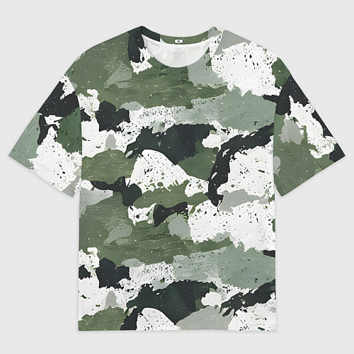Женская футболка оверсайз Зеленый фактурный камуфляж / 3D-принт – фото 1