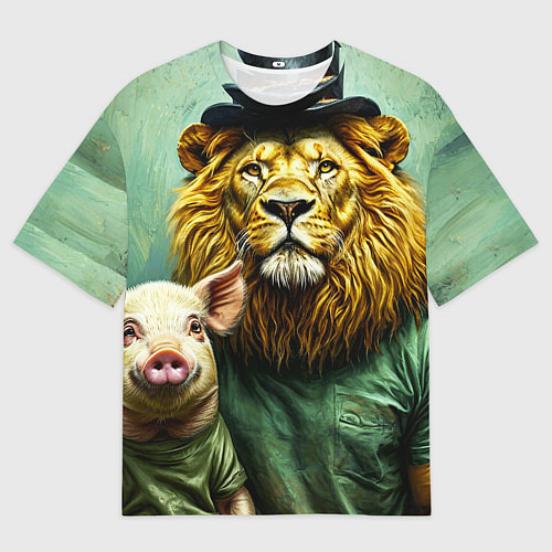 Женская футболка оверсайз Лев со свиньей / 3D-принт – фото 1