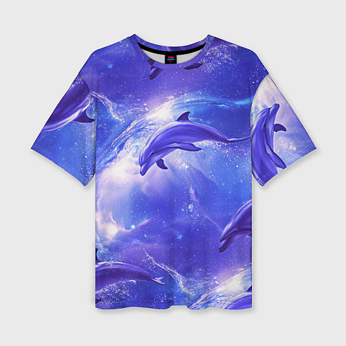 Женская футболка оверсайз Дельфины в волшебном море паттерн / 3D-принт – фото 1