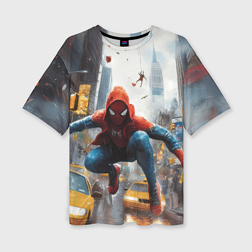 Женская футболка оверсайз Человек-паук пробирается сквозь такси / 3D-принт – фото 1