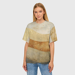 Футболка оверсайз женская Бежево-золотые полосы с блестками, цвет: 3D-принт — фото 2