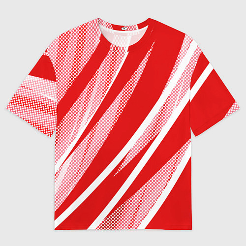 Женская футболка оверсайз Красно-белый абстракция с полосами / 3D-принт – фото 1