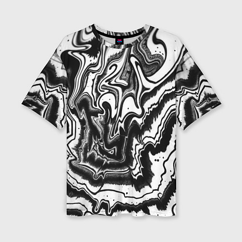 Женская футболка оверсайз Закрученные волны - чб абстракция / 3D-принт – фото 1