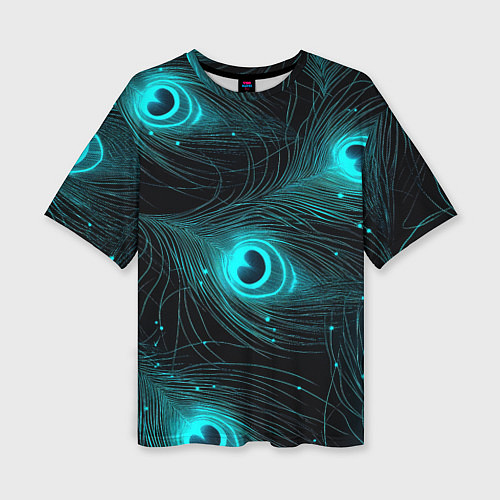 Женская футболка оверсайз Светящиеся перья павлина паттерн / 3D-принт – фото 1