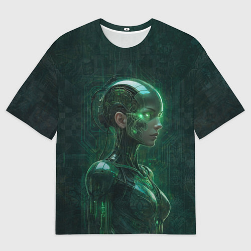 Женская футболка оверсайз Девушка-андроид в зелёных тонах / 3D-принт – фото 1