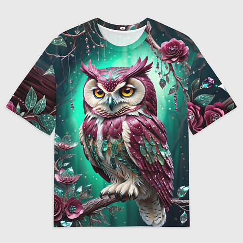 Женская футболка оверсайз Волшебная сова в самоцветном лесу / 3D-принт – фото 1