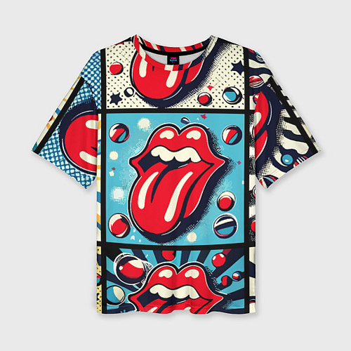 Женская футболка оверсайз Rolling Stones logo - pop art / 3D-принт – фото 1