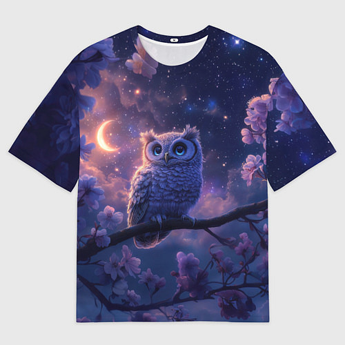 Женская футболка оверсайз Ночная сова на ветке / 3D-принт – фото 1