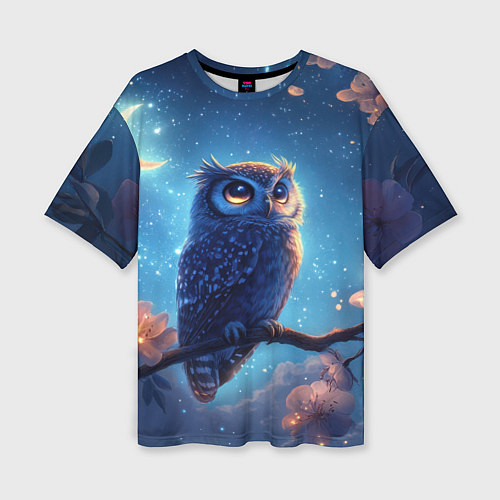 Женская футболка оверсайз Ночная сова на ветке / 3D-принт – фото 1