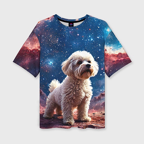 Женская футболка оверсайз Бишон в космосе / 3D-принт – фото 1