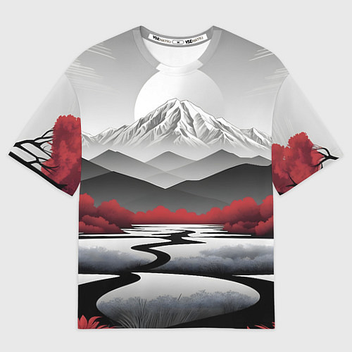 Женская футболка оверсайз Белые горы и красные деревья / 3D-принт – фото 1