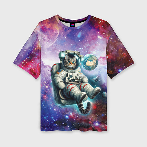 Женская футболка оверсайз Brave cat in space - ai art / 3D-принт – фото 1