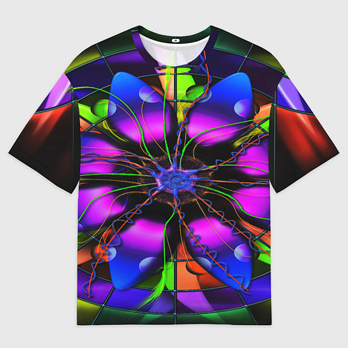 Женская футболка оверсайз Неоновая психоделика лепестки / 3D-принт – фото 1
