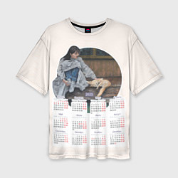 Футболка оверсайз женская Календарь 2025 и девушка с лисой, цвет: 3D-принт