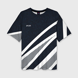 Женская футболка оверсайз Sport тёмно-синий с полосами