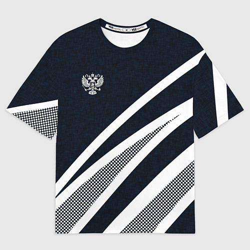 Женская футболка оверсайз Герб России тёмно-синий с белым / 3D-принт – фото 1