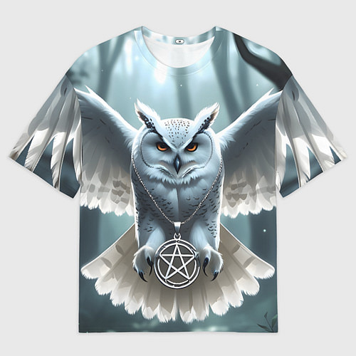 Женская футболка оверсайз Лес и белая сова / 3D-принт – фото 1