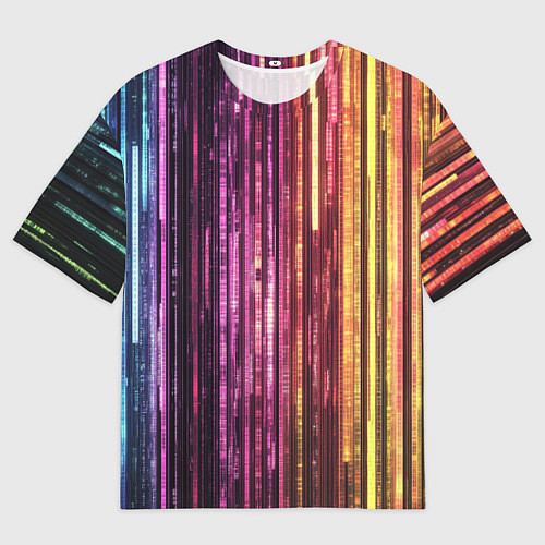 Женская футболка оверсайз Неоновый и переливающийся киберпанк узор / 3D-принт – фото 1