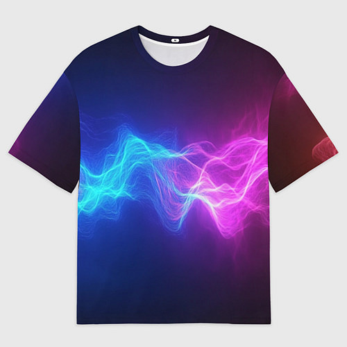 Женская футболка оверсайз Звуковая волна неоновый узор / 3D-принт – фото 1