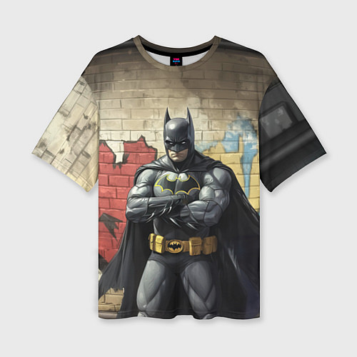 Женская футболка оверсайз Бэтмен на фоне стены / 3D-принт – фото 1