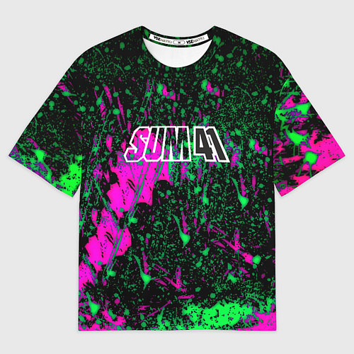 Женская футболка оверсайз Sum 41 неоновые краски / 3D-принт – фото 1