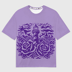 Футболка оверсайз женская Маяк с розами и корабли, цвет: 3D-принт